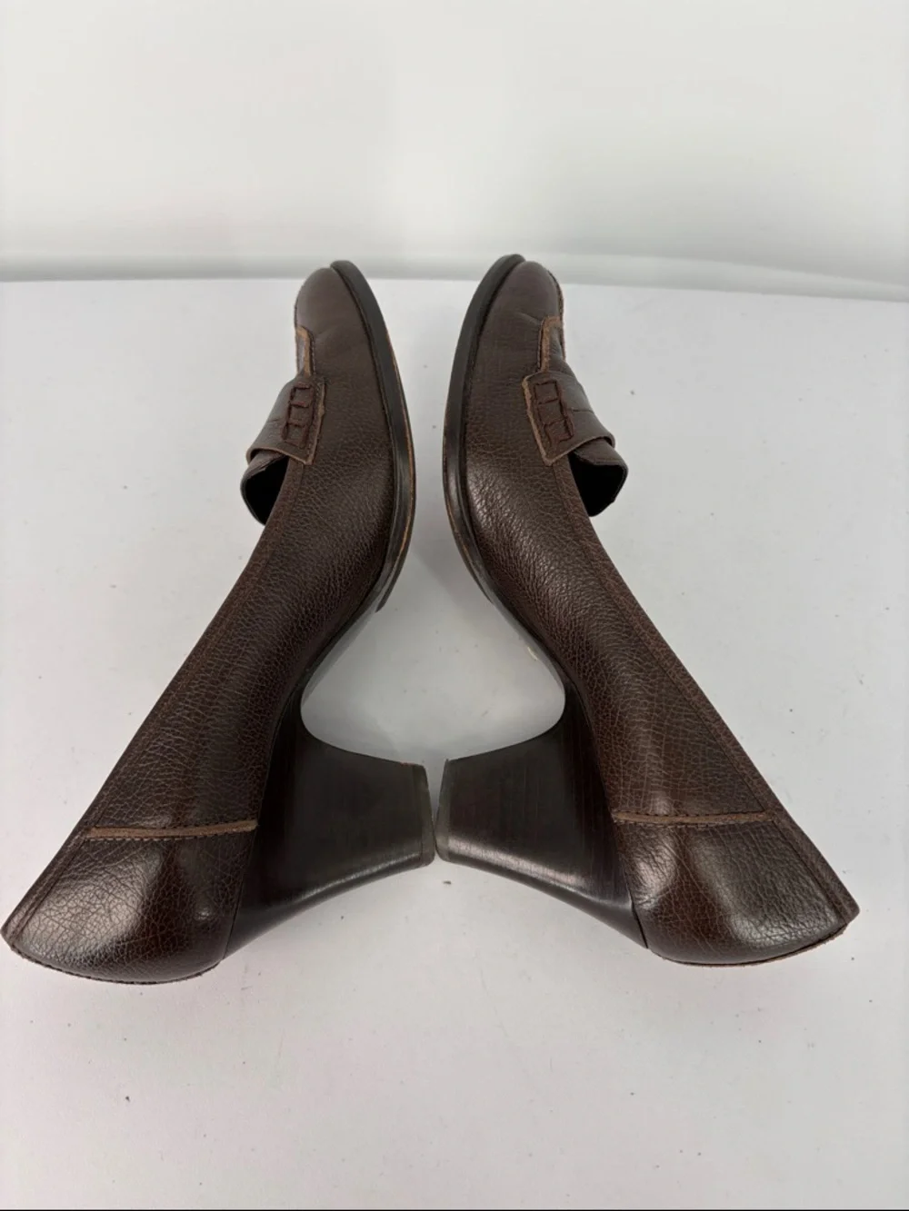 🐦‍⬛ Via Spiga Dark Brown Leather Mid Heel Loafer Pump